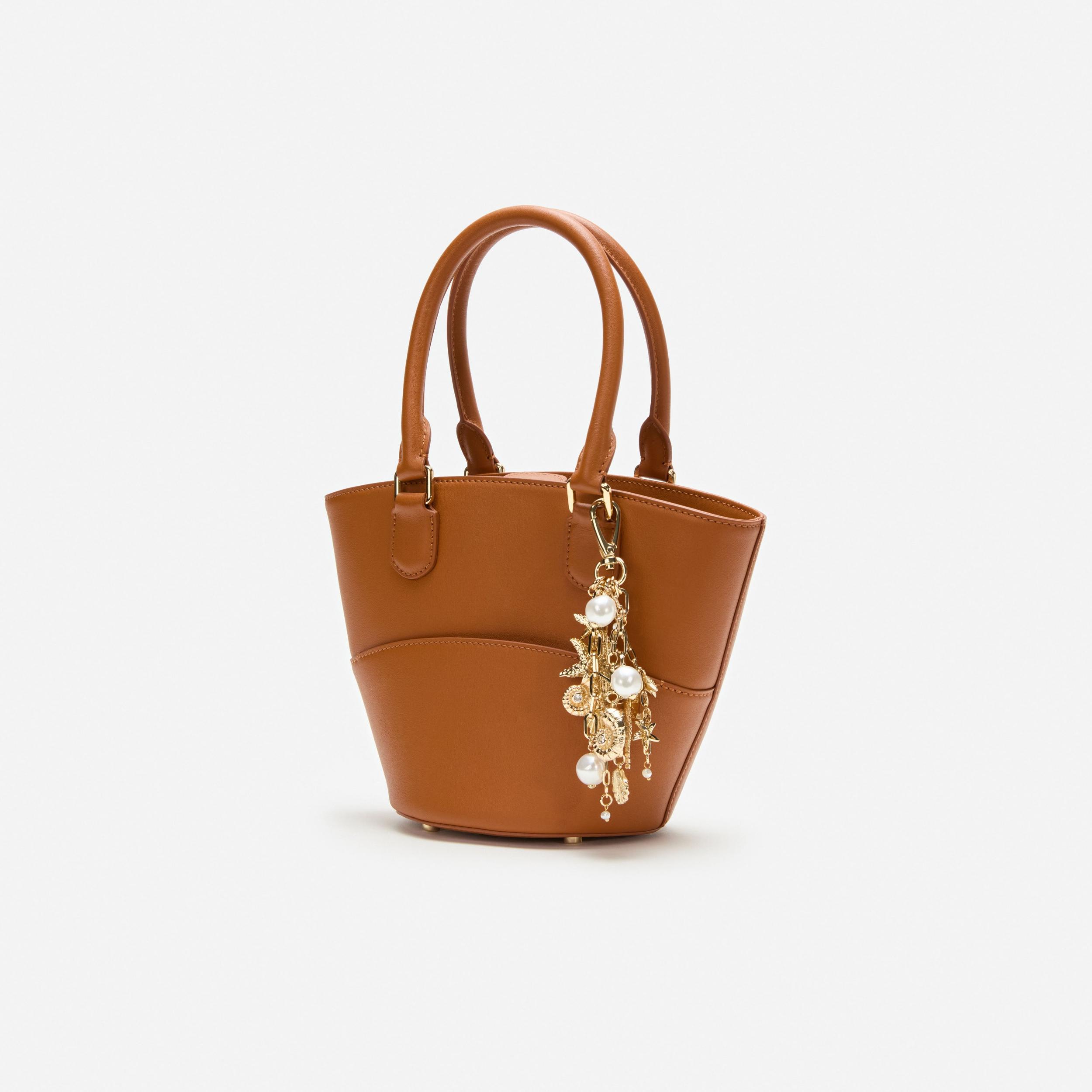 Tan Leather Charm Tote Bag Product Image