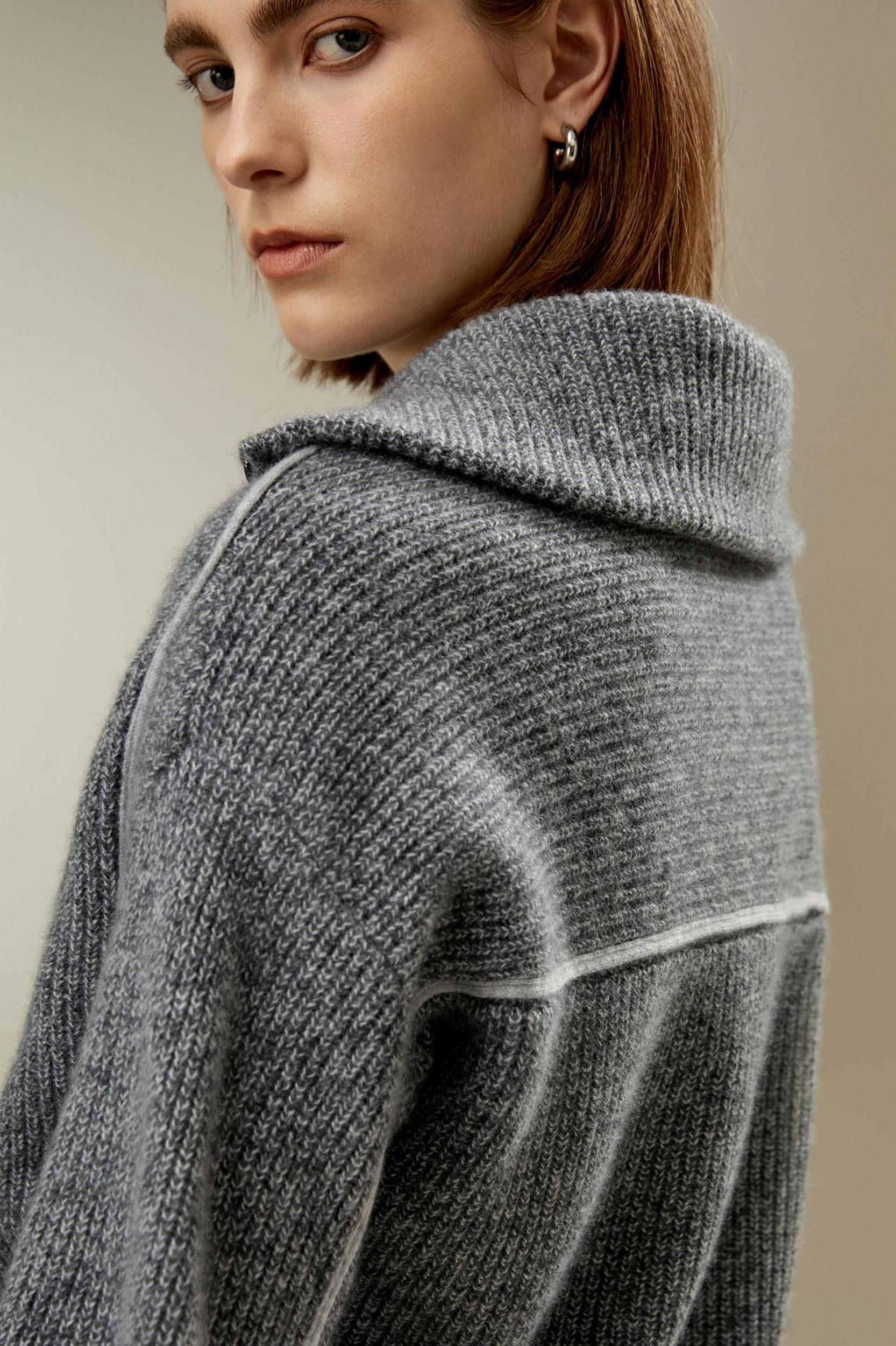 Cashmere Half Zip-Up Ribbed Sweater Product Image