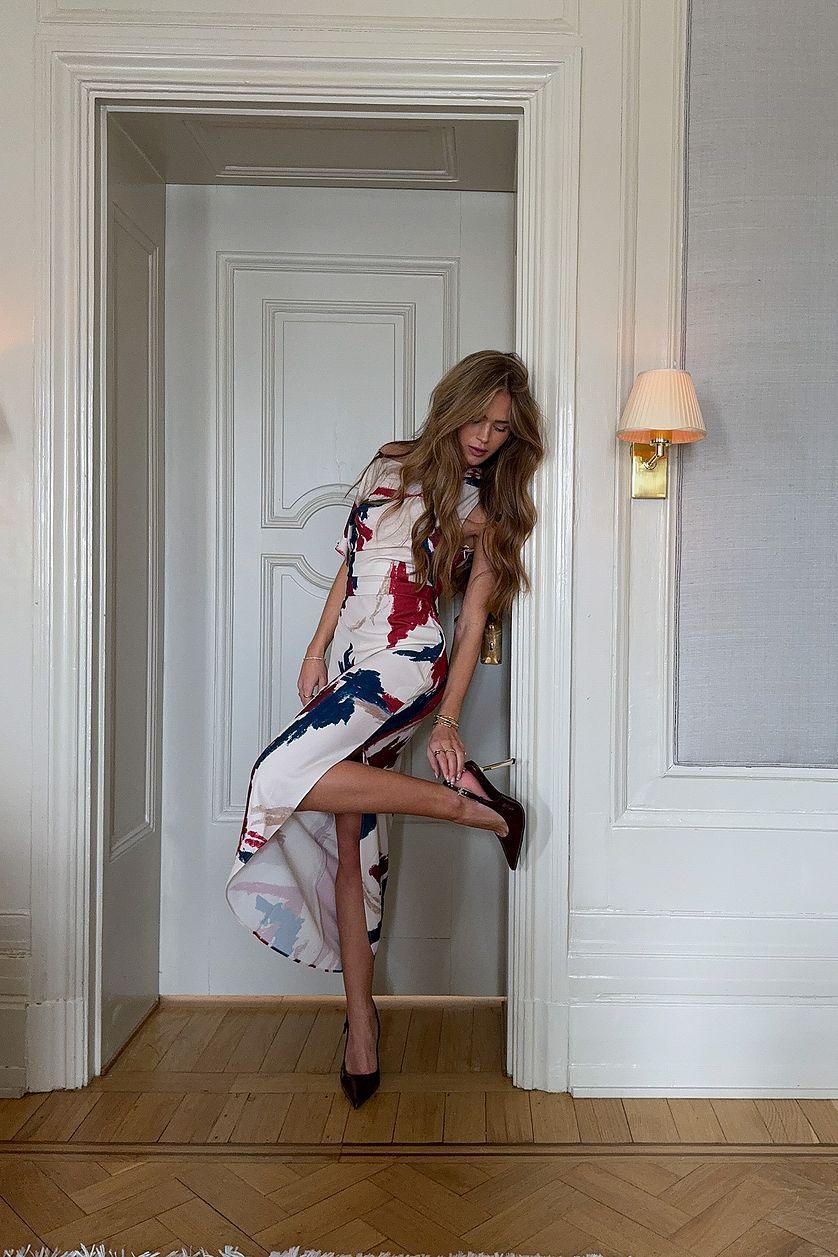 Woven One Sleeve Draped Detail Asymmetric Dress Product Image