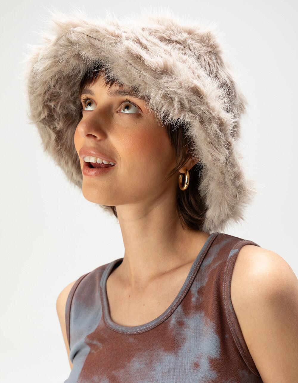 Soft Faux Fur Bucket Hat - GRAY Product Image