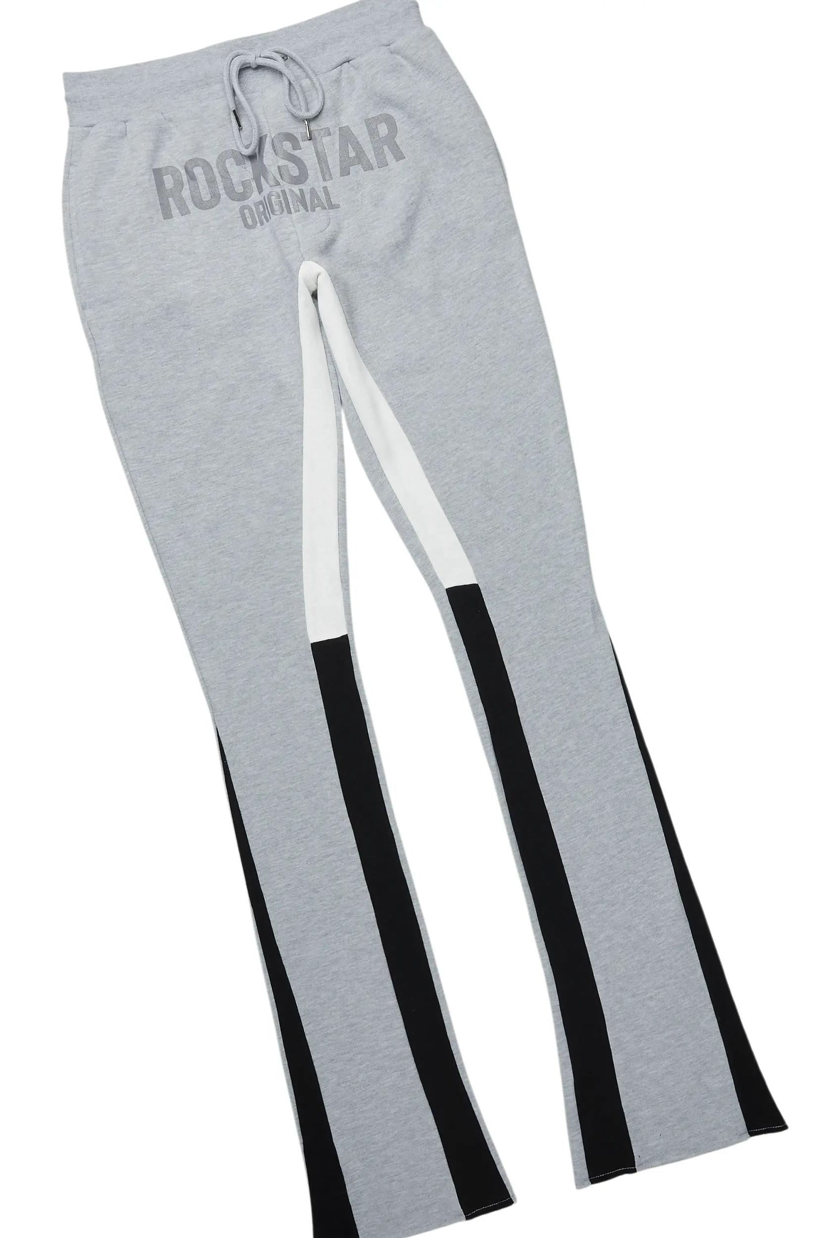 Sana Heather Grey Hoodie/Stacked Flare Track Pant Set Male Product Image
