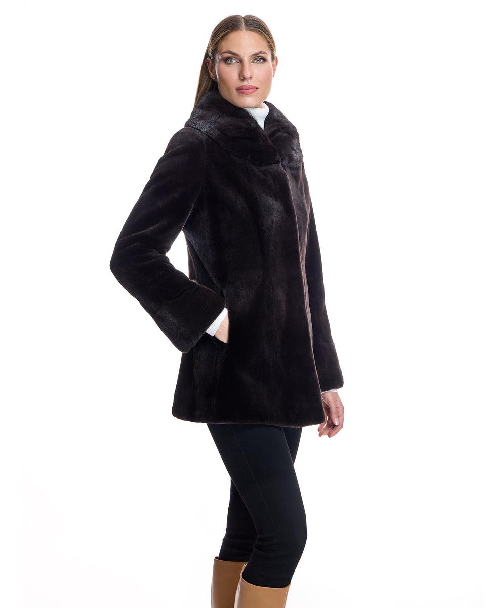 Sheared Mink Jacket with Round Long Hair mink Collar Product Image