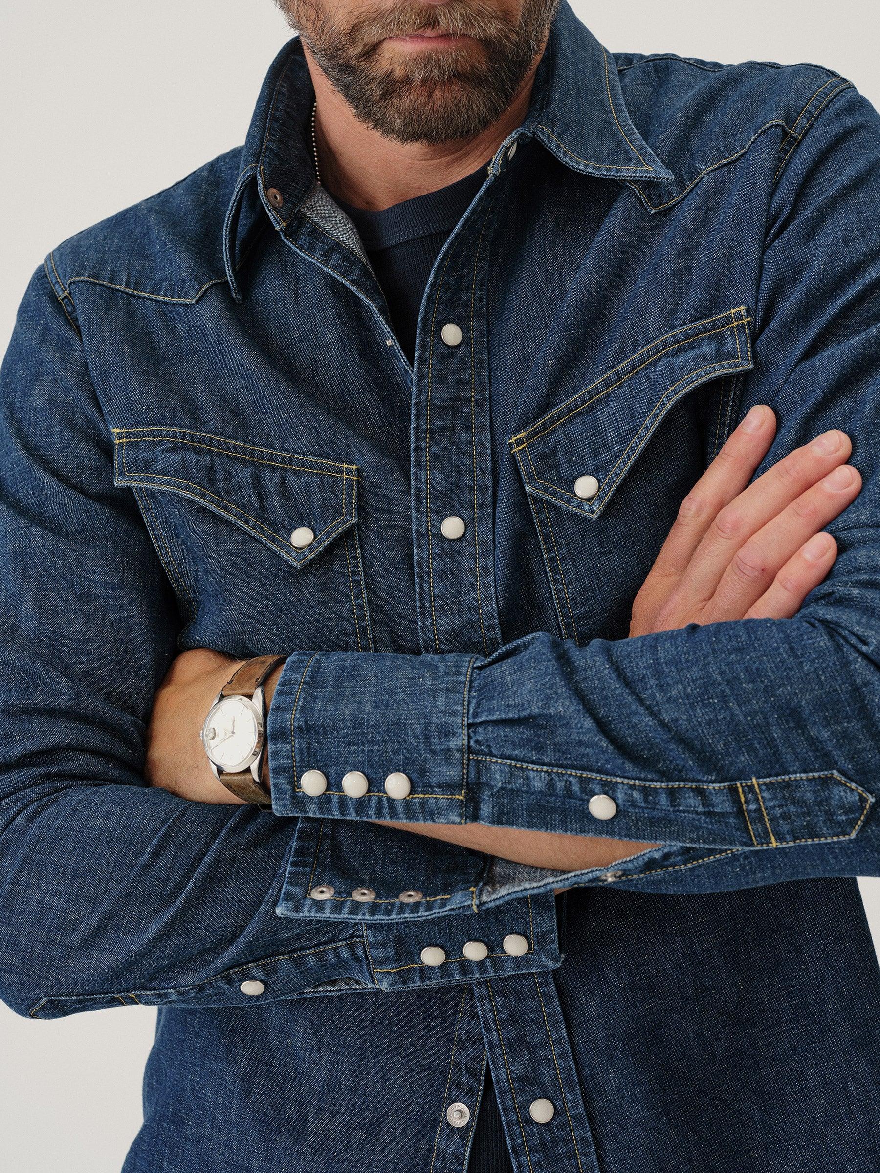 D033 Nep Denim Point Rider Western Shirt Product Image