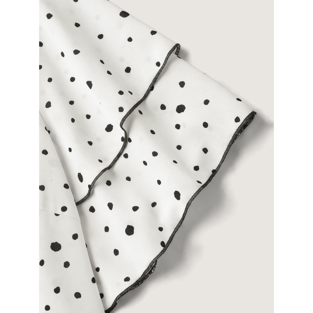 Plus Size Originalwhite Polka Dots Contrast Layered Sleeve Blouse Women Office Short sleeve Round Neck Office Blouses BloomChic 30/6X Product Image