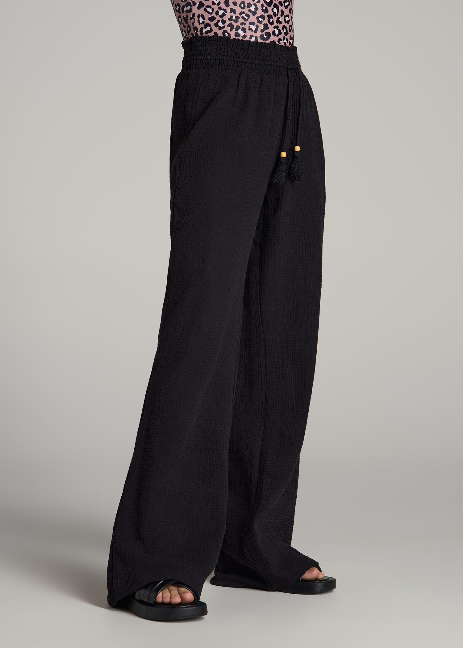Gauze Cover Up Pants for Tall Women in Black Female Product Image