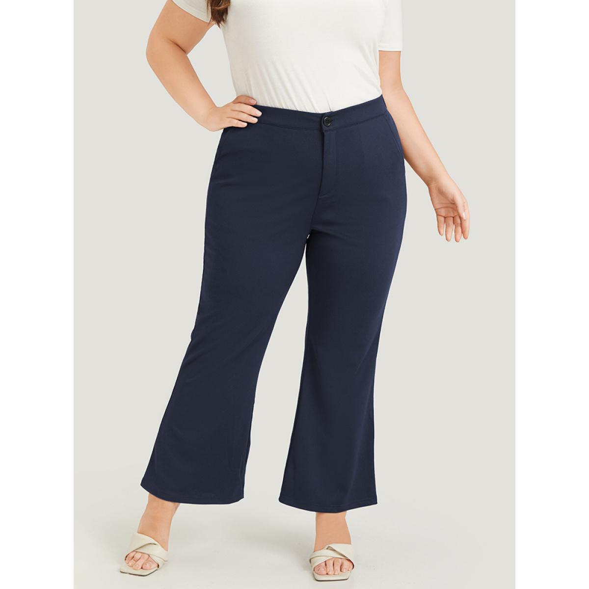 Plus Size Solid Flare Leg Pocket Pants Women Indigo Office Flare Leg High Rise Office Pants BloomChic 14-16/1X Product Image