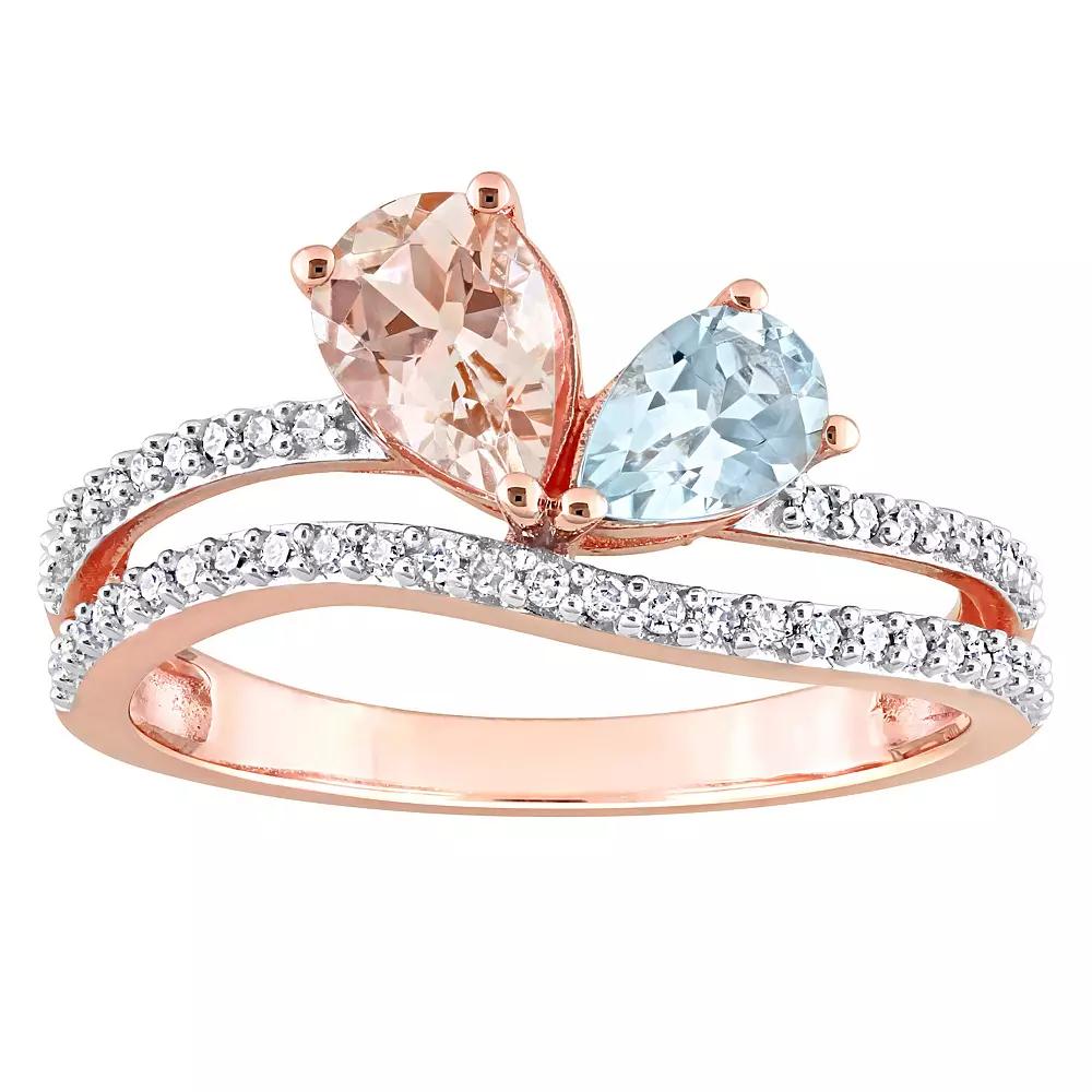 Stella Grace 10k Rose Gold Morganite, Aquamarine & 1/4 Carat T.W. Diamond 2-Stone Open Ring, Women's, Size: 8 Product Image