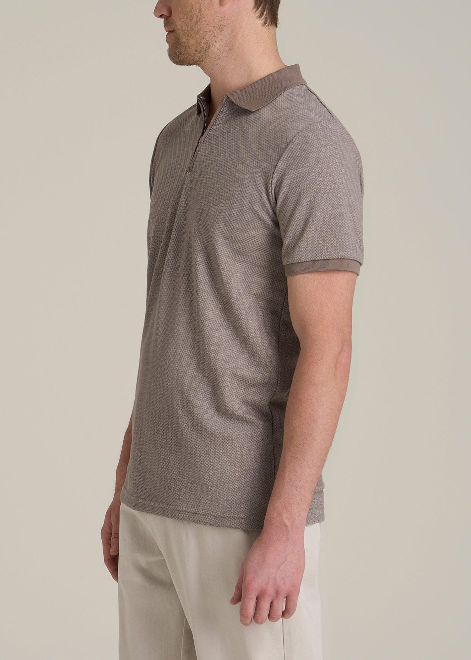Embossed Geo Zip Collar Polo Shirt for Tall Men in Portobello Male Product Image