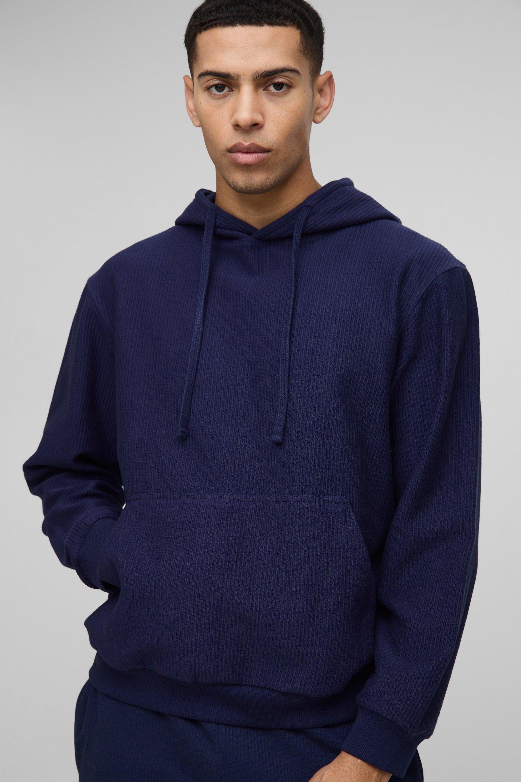 Regular Fit Jacquard Rib Hoodie | boohooMAN USA Product Image