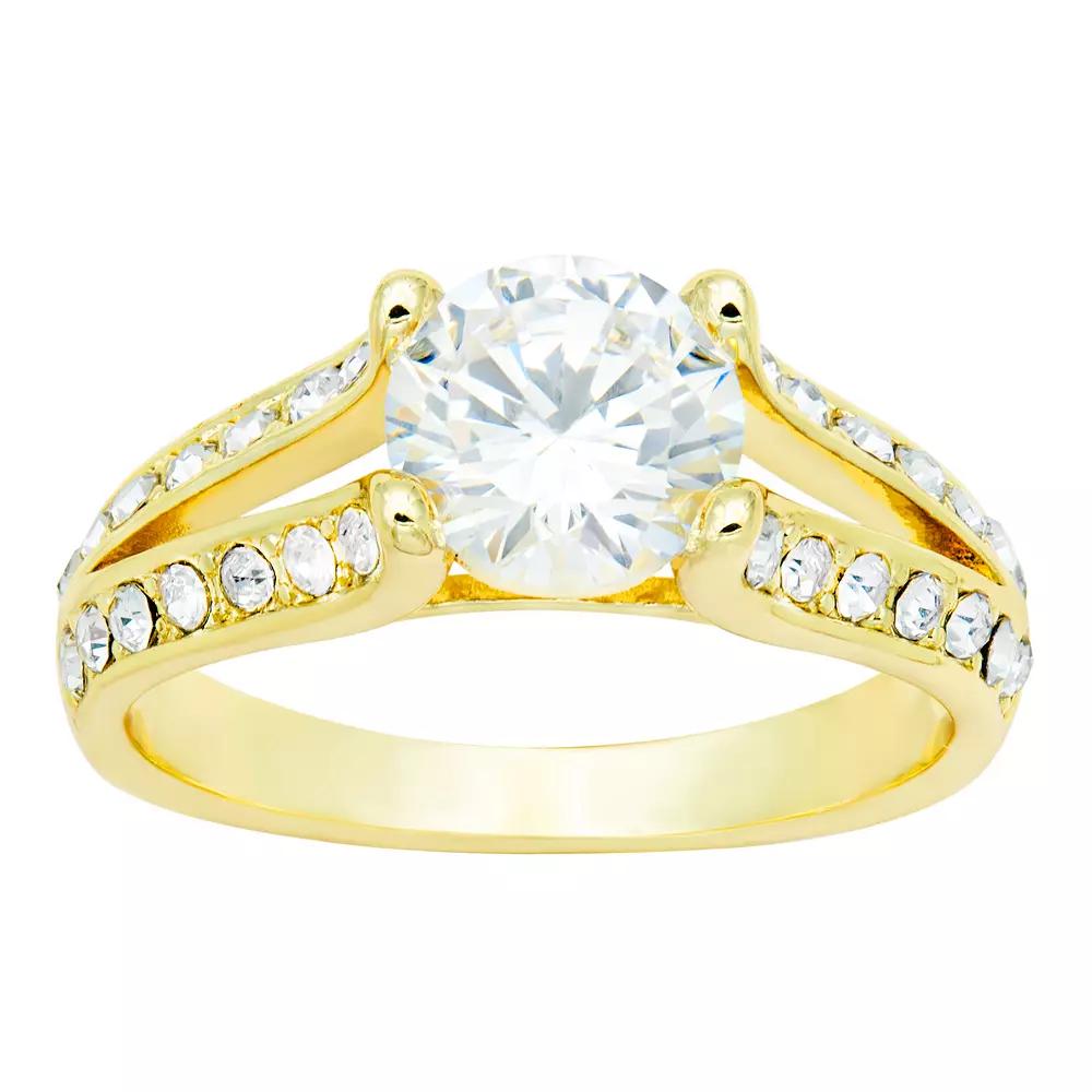 City Luxe Gold Tone Cubic Zirconia Split Shank Engagement Ring, Women's, Size: 9, Gold Tone Clear Product Image