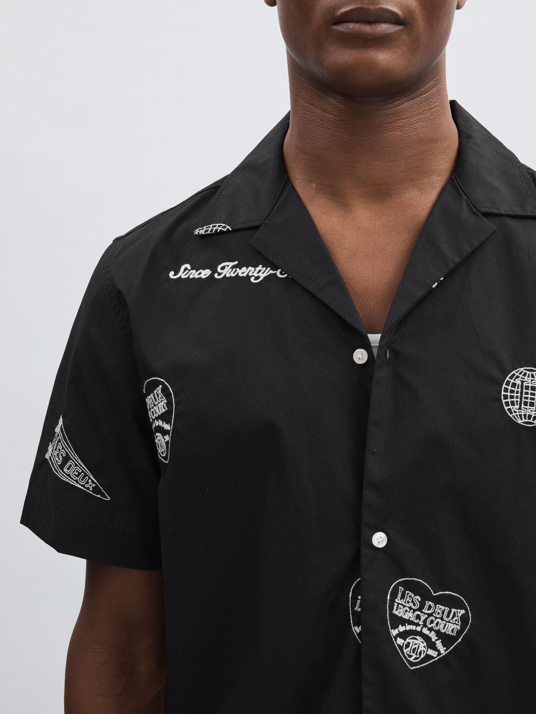 Les Deux Cotton Embroidered Shirt in Black Print Product Image