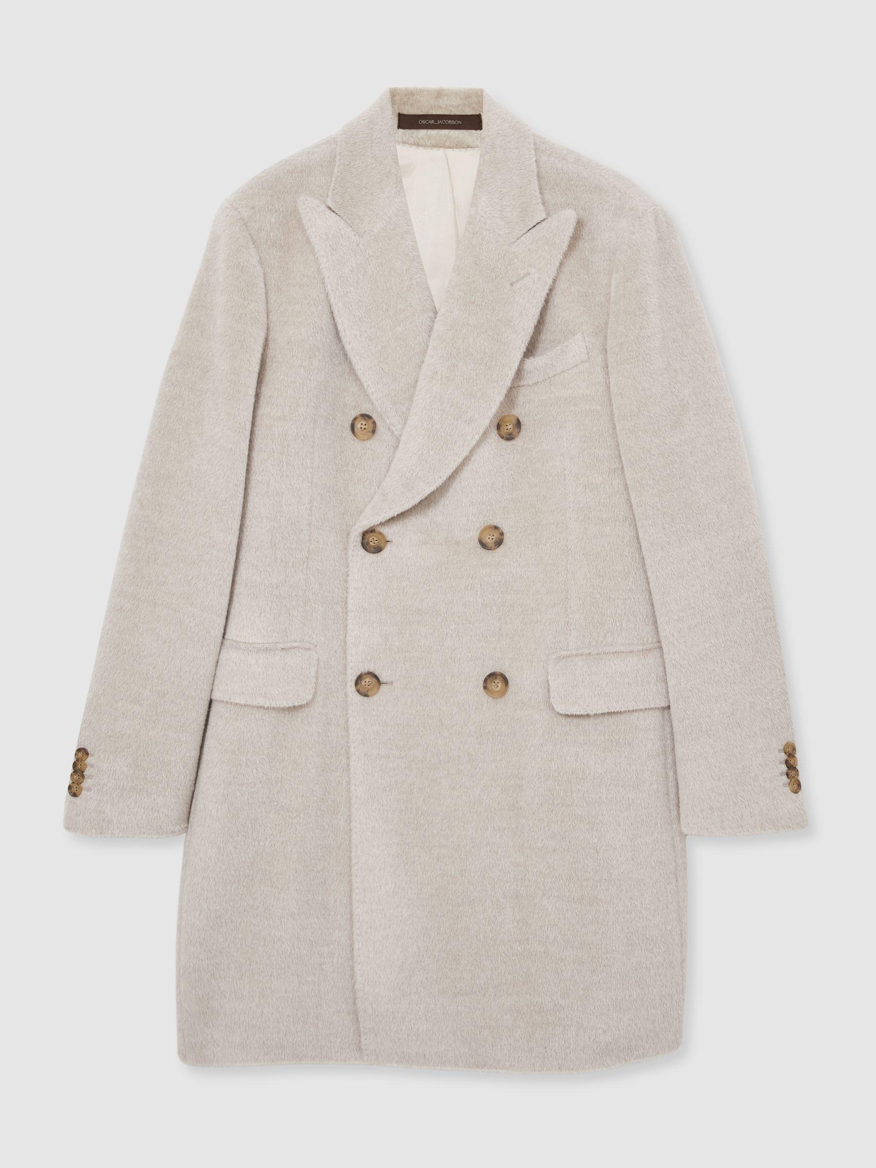 Oscar Jacobson Alpaca-Wool Double-Breasted Coat in Beige Melange Product Image