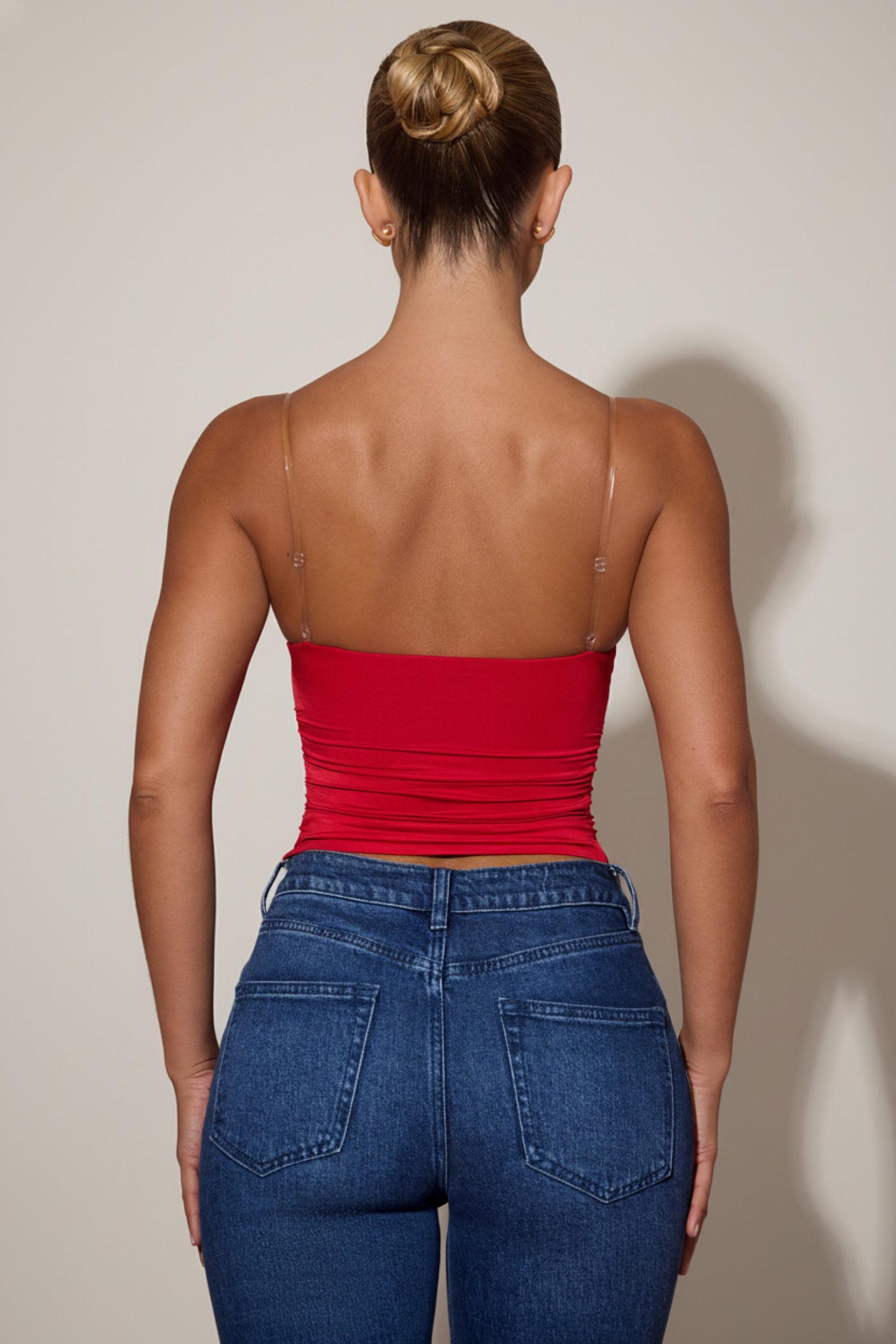 Ruched Plunge-Neck Camisole Top in Red Product Image