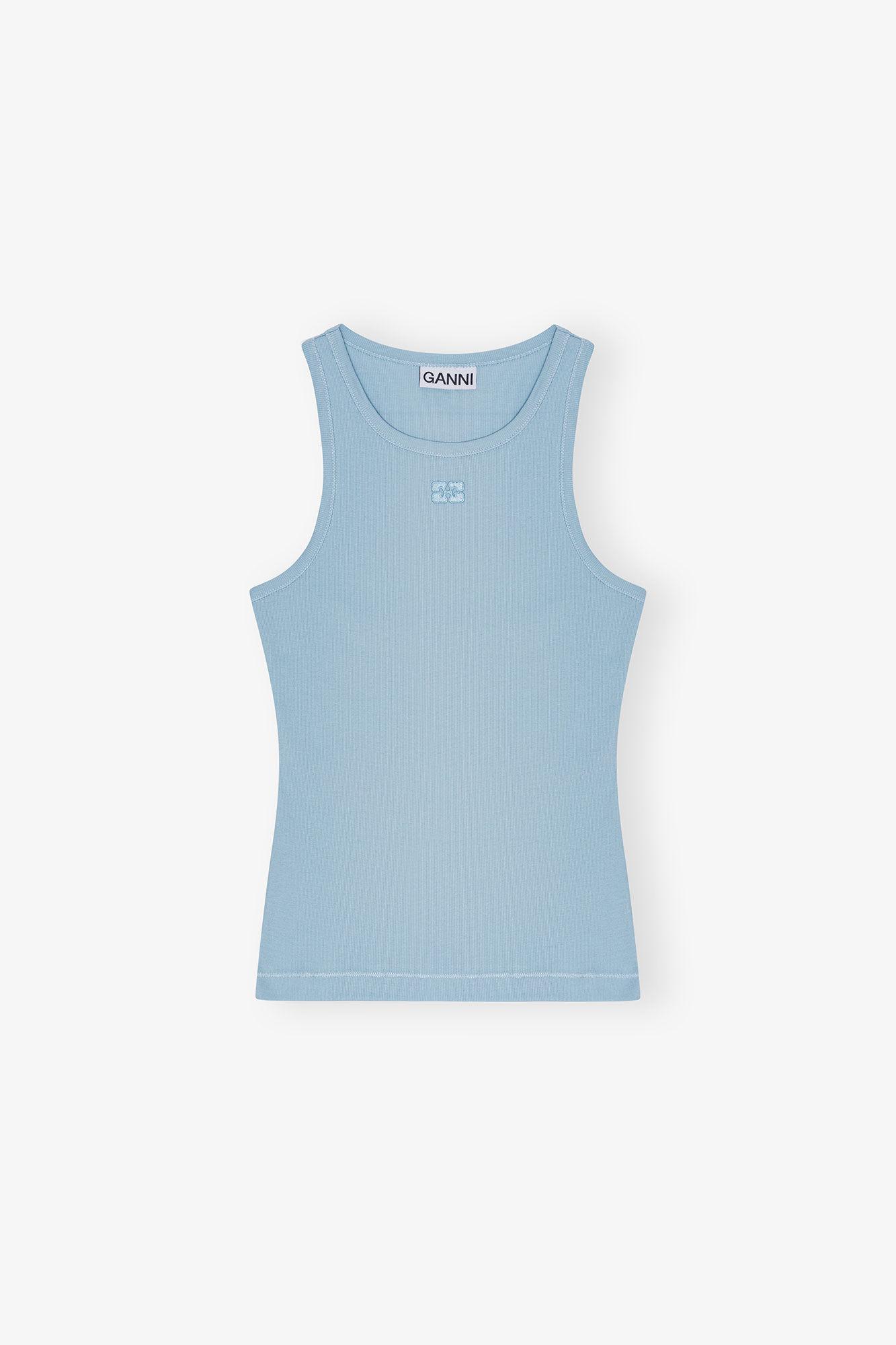 Blue Soft Cotton Rib Tank Top Product Image