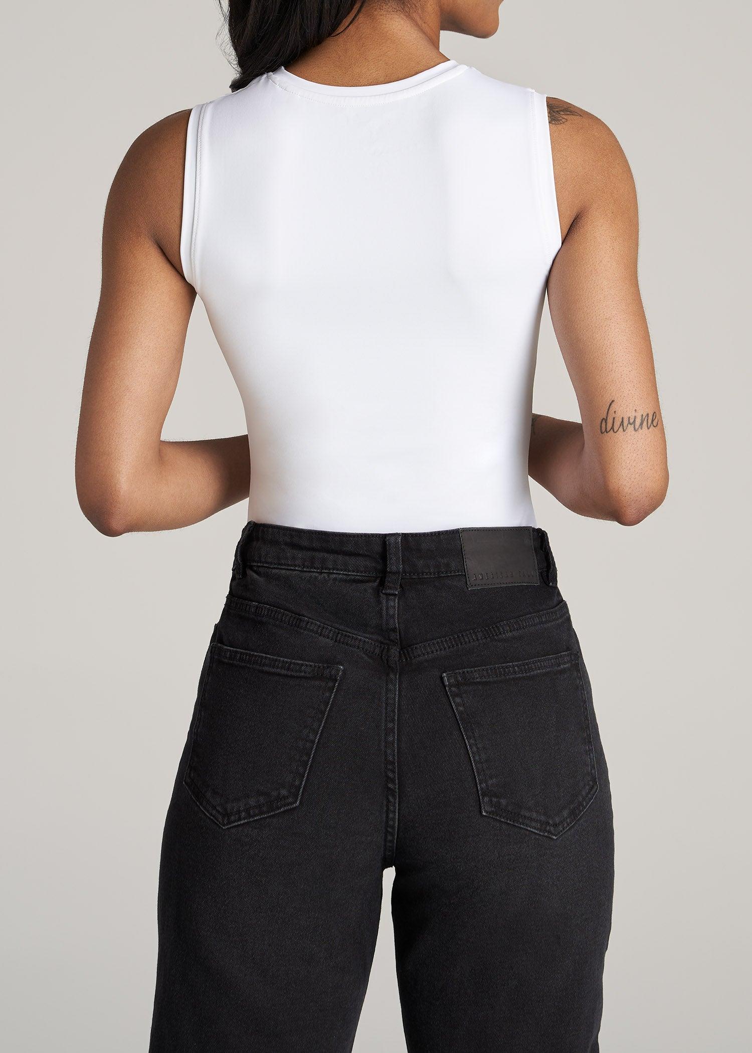 Sleeveless Crewneck Bodysuit for Tall Women in Bright White Female Product Image