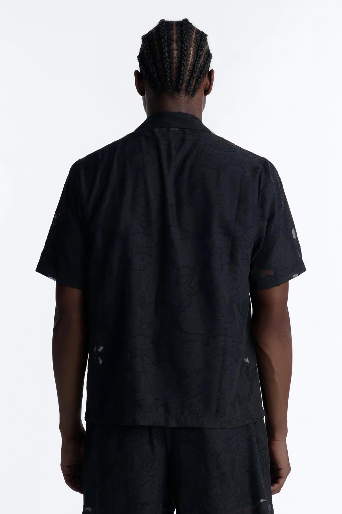 Duskforged Desert Rose Cuban Collar Button Up Shirt - Black Male Product Image
