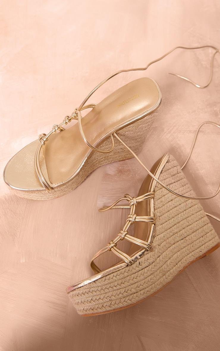 Gold Pu Round Toe Knot Detail High Heeled Wedges Product Image