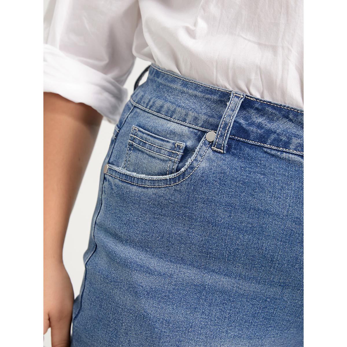Plus Size Boyfriend Wide Leg Slightly Stretchy High Rise Medium Wash Jeans Women Stone Casual Plain Low stretch Pocket Jeans BloomChic 30/6X Product Image