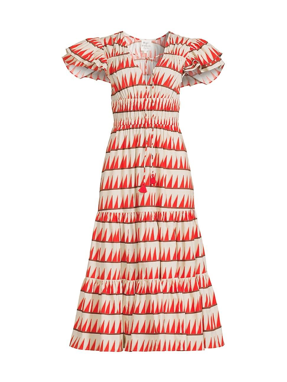 Womens Tiered Peasant Midi-Dress Product Image