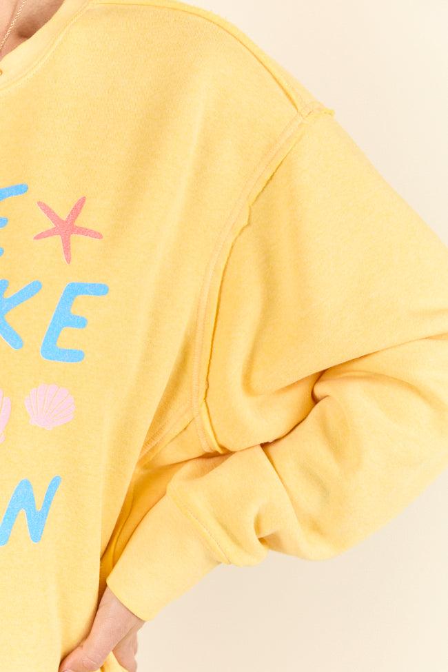 Shine Like The Sun Yellow Raw Hem Fleece Graphic Sweatshirt Product Image