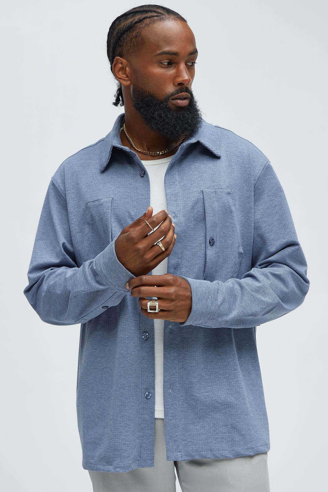 What U Need Stripe Button Up Shirt - Navy/combo Product Image