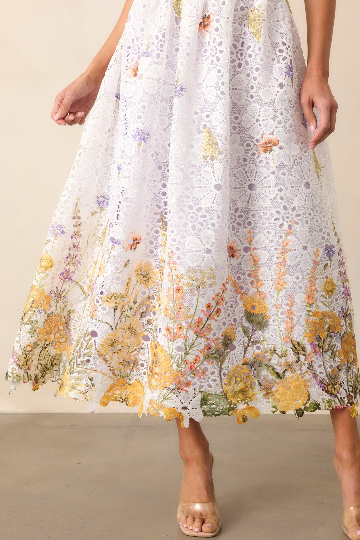 Twirl Me Lavender Floral Embroidered Halter Midi Dress Product Image