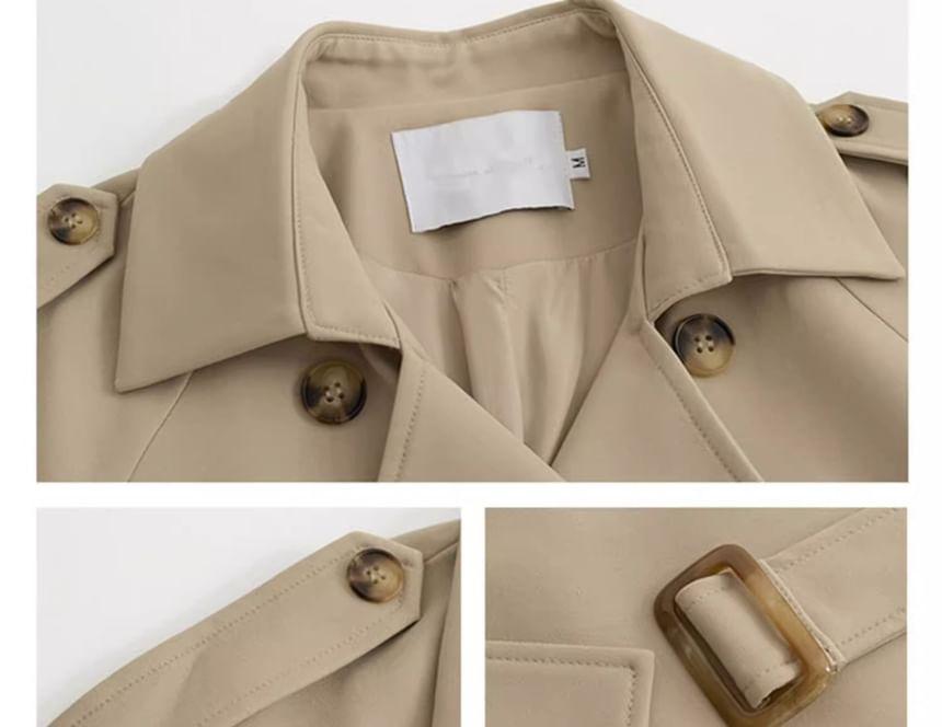 Lapel Collar Plain Double Breasted Trench Coat Product Image