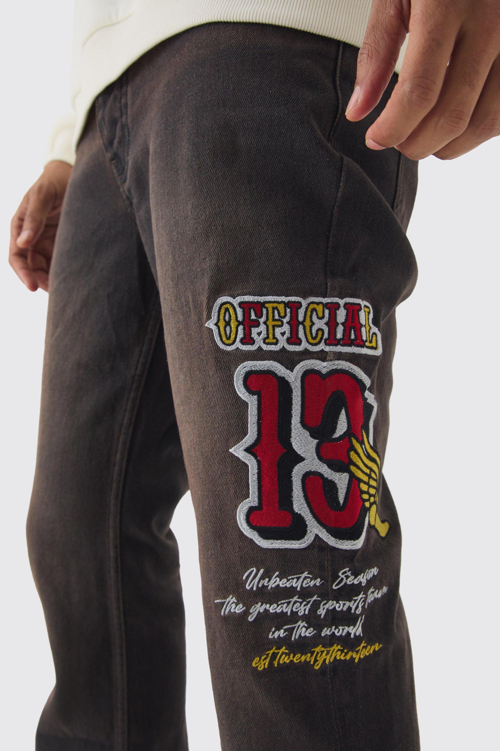 Slim Rigid Flare Varsity Moto Denim Jeans | boohooMAN USA Product Image