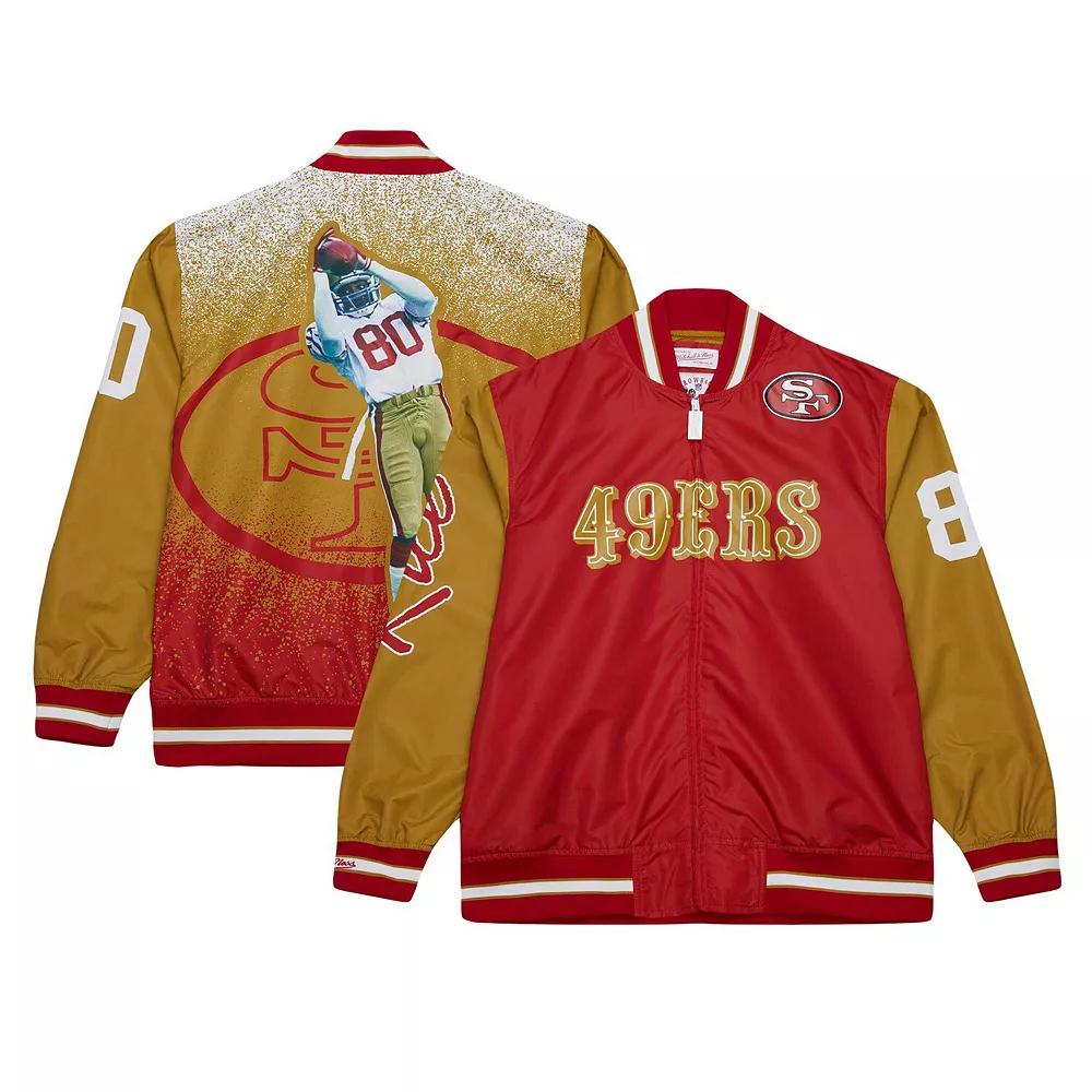 Men's Mitchell & Ness Jerry Rice Scarlet San Francisco 49ers Retired Player Graphic Full-Zip Satin Jacket, Size: Large Product Image