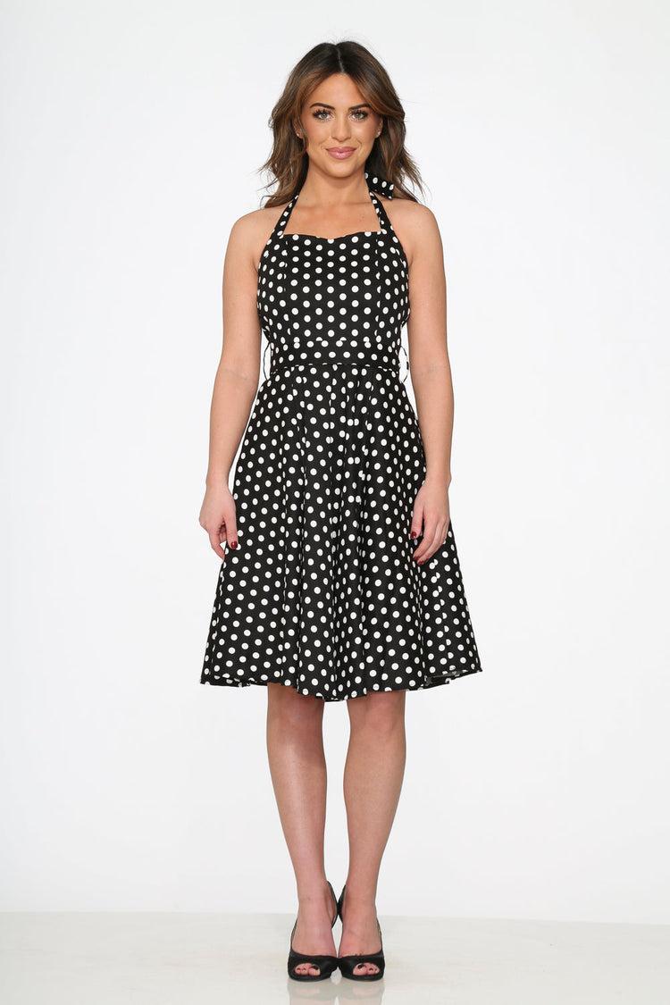 Black & White Polka Dot Halter Swing Dress Product Image