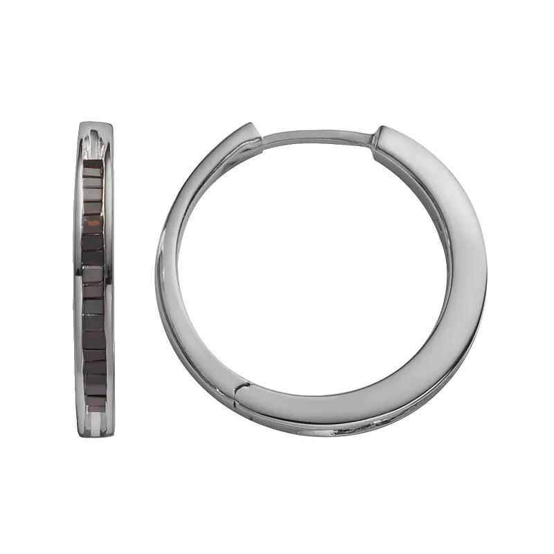 Jewelexcess Sterling Silver 1/4-ct. T.W. Black Diamond Hoop Earrings, Womens Product Image