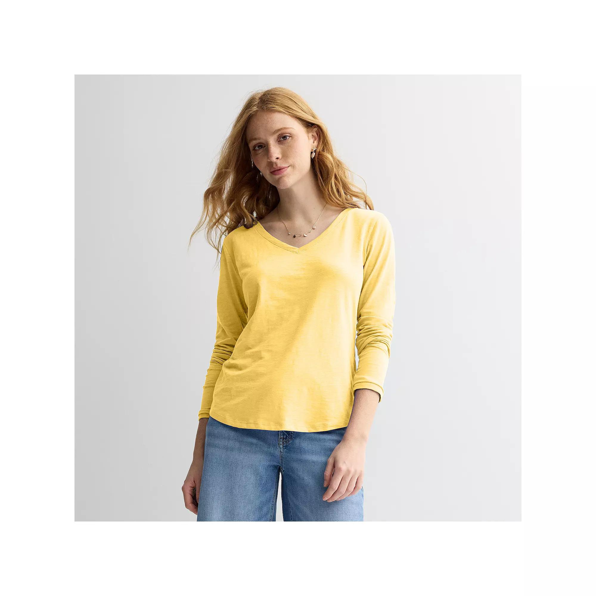 Petite Sonoma Goods For Life® Everyday Long Sleeve V-Neck T-Shirt, Women's,  Product Image