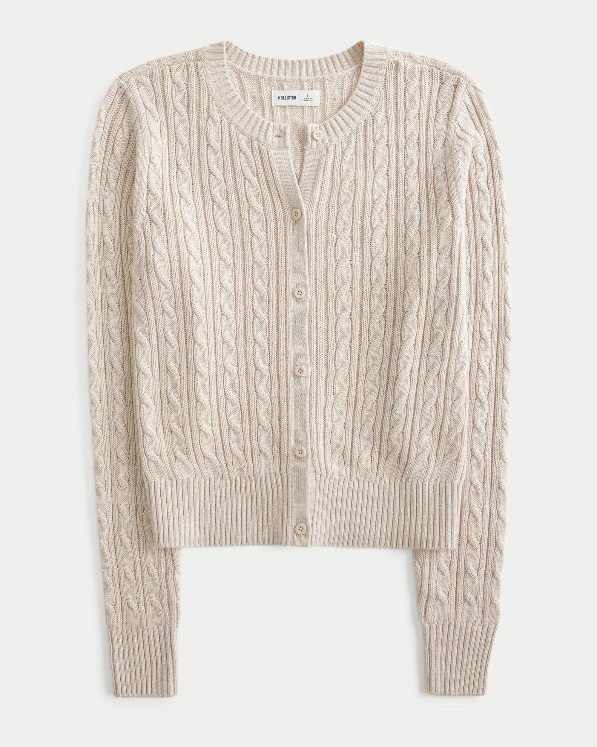 Easy Cable-Knit Crew Cardigan Product Image