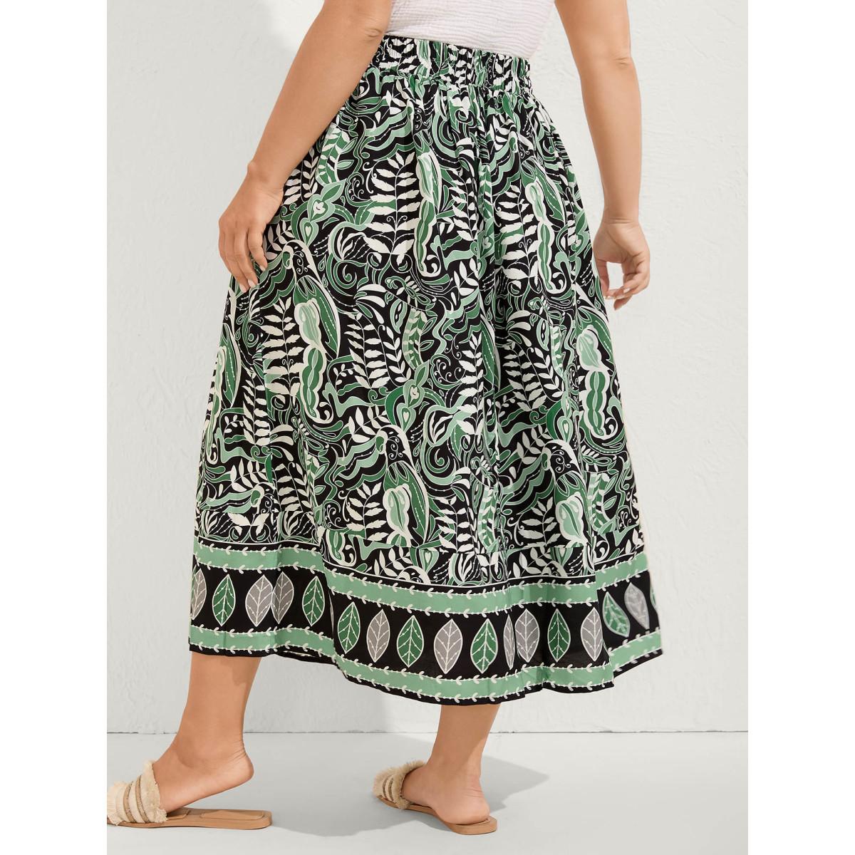 Plus Size Forest Print Flowy Midi Skirt Women Denimolive Bodycon Low stretch Side seam pocket Vacation Skirts BloomChic 26/4X Product Image