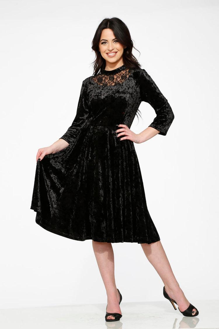 Black Diamond Velvet Swing Dress Product Image