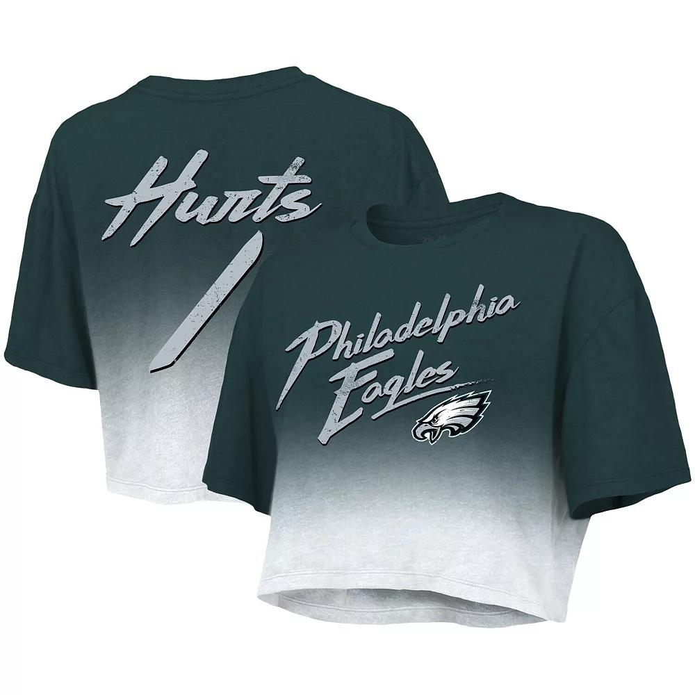 Women's Majestic Threads Jalen Hurts Green/White Philadelphia Eagles Drip-Dye Player Name & Number Tri-Blend Crop T-Shirt, Size: Large Product Image