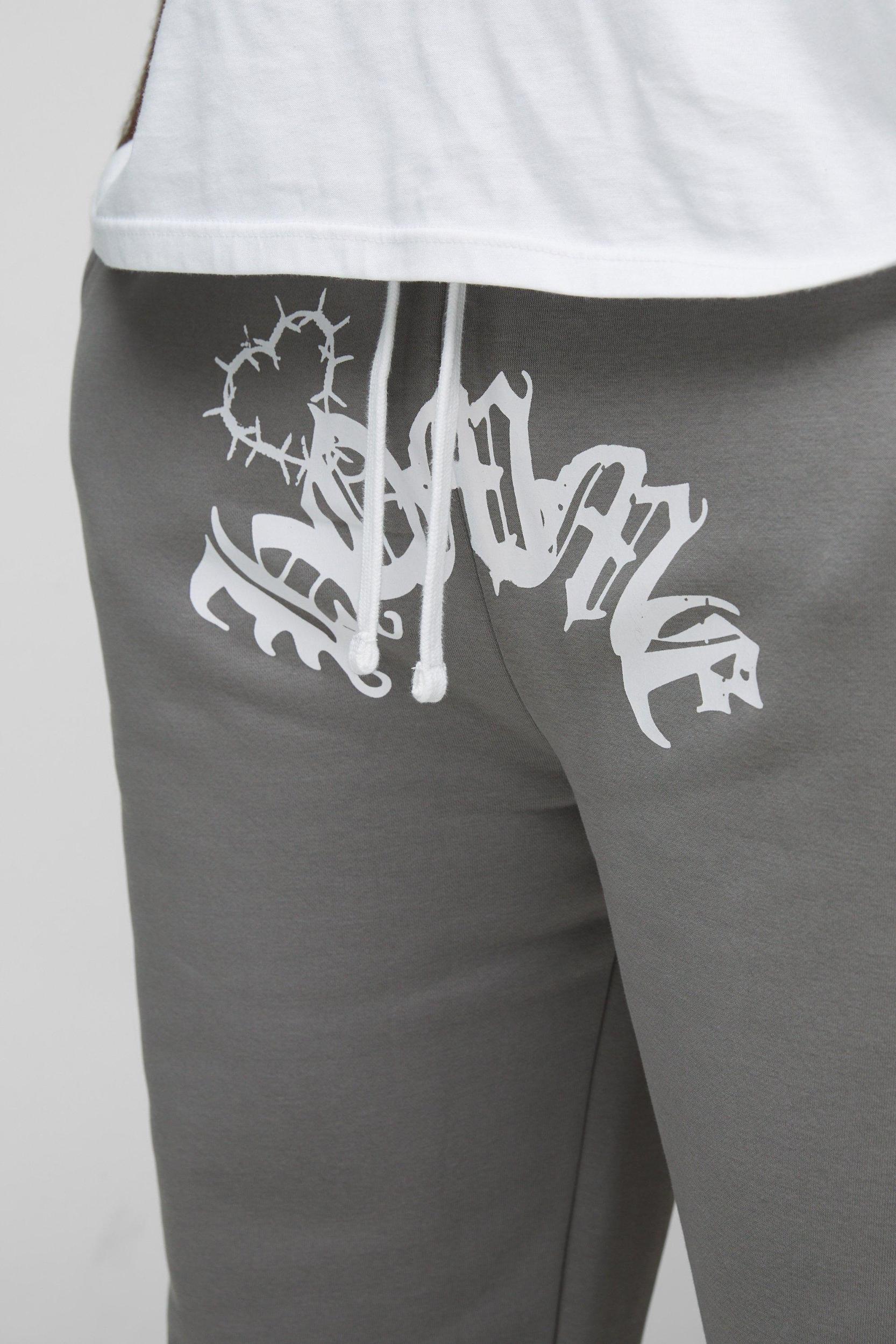 Plus Relaxed Double Waistband Heart Print Sweatpants | boohooMAN USA Product Image