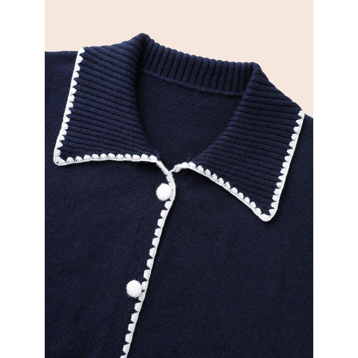 Plus Size Lapel Collar Contrast Trim Cardigan Indigo Women Casual Long Sleeve Everyday Cardigans BloomChic 14-16/1X Product Image