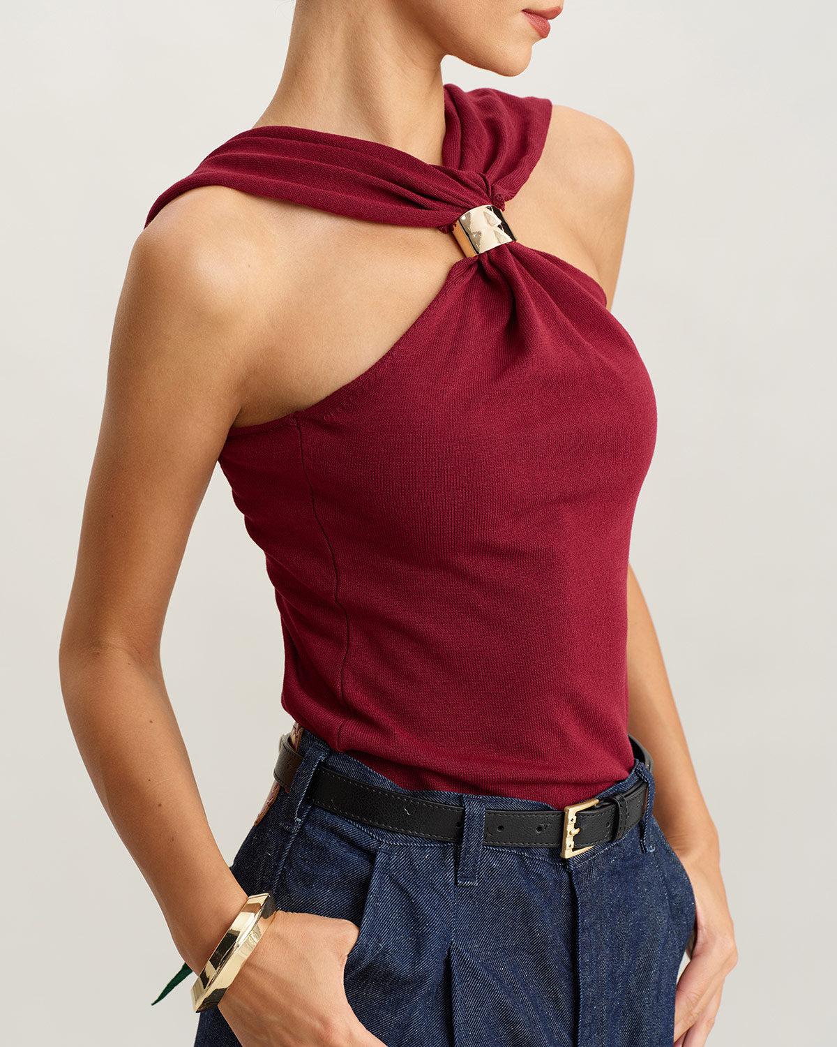 Wine Red Knit Ribbed Tank Top Product Image