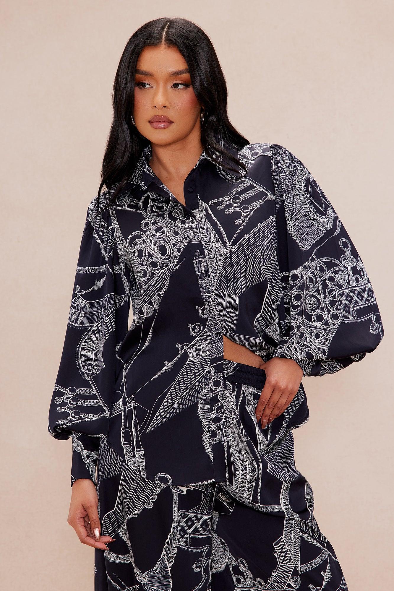 Anna Satin Pant Set - Navy/combo Product Image