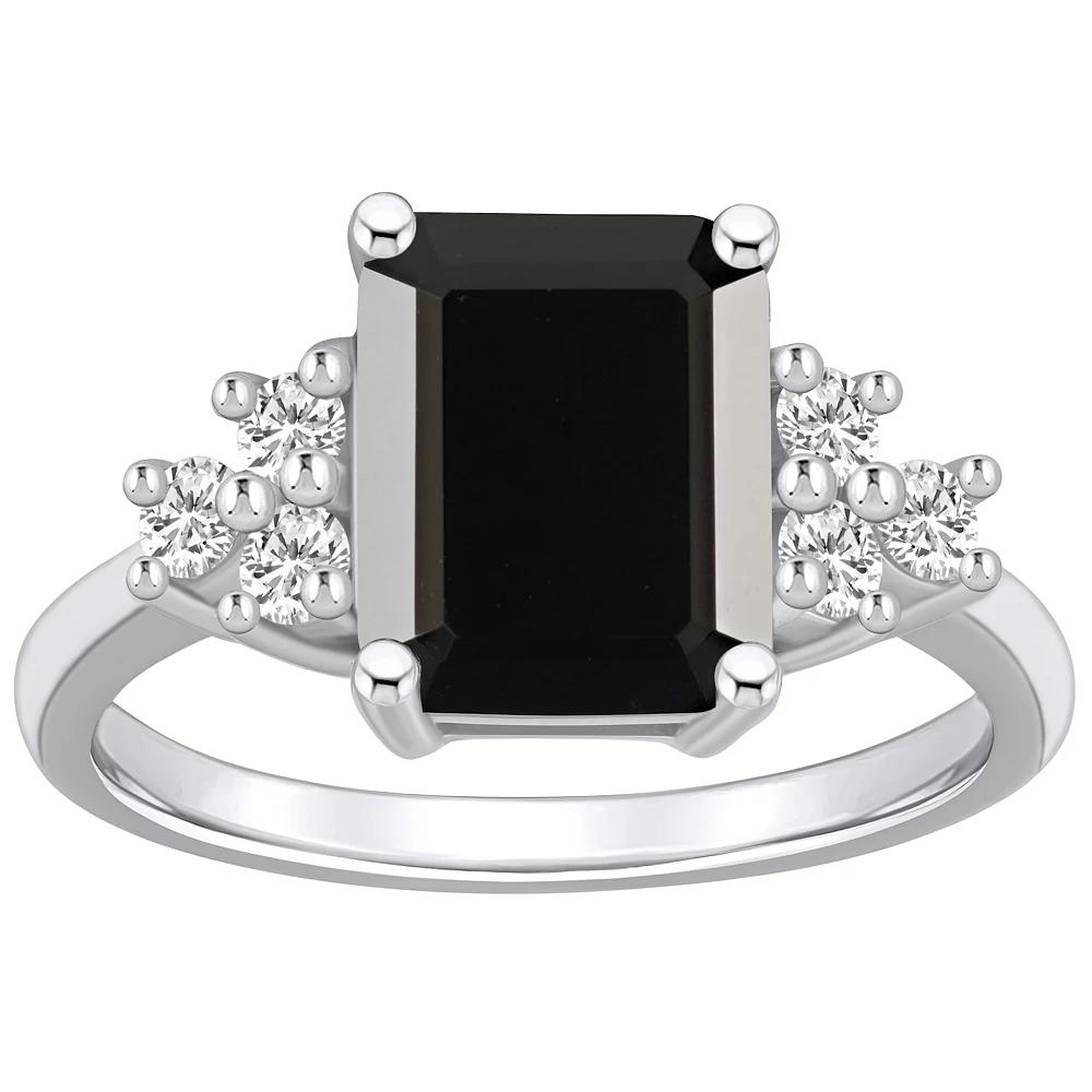 Alyson Layne 14k White Gold Emerald-Cut Black Onyx & 1/3 Carat T.W. Diamond Ring, Womens Product Image