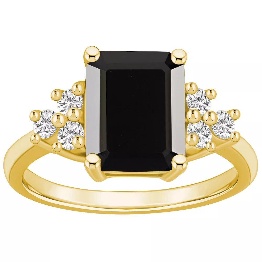 Alyson Layne 14k White Gold Emerald-Cut Black Onyx & 1/3 Carat T.W. Diamond Ring, Womens Product Image