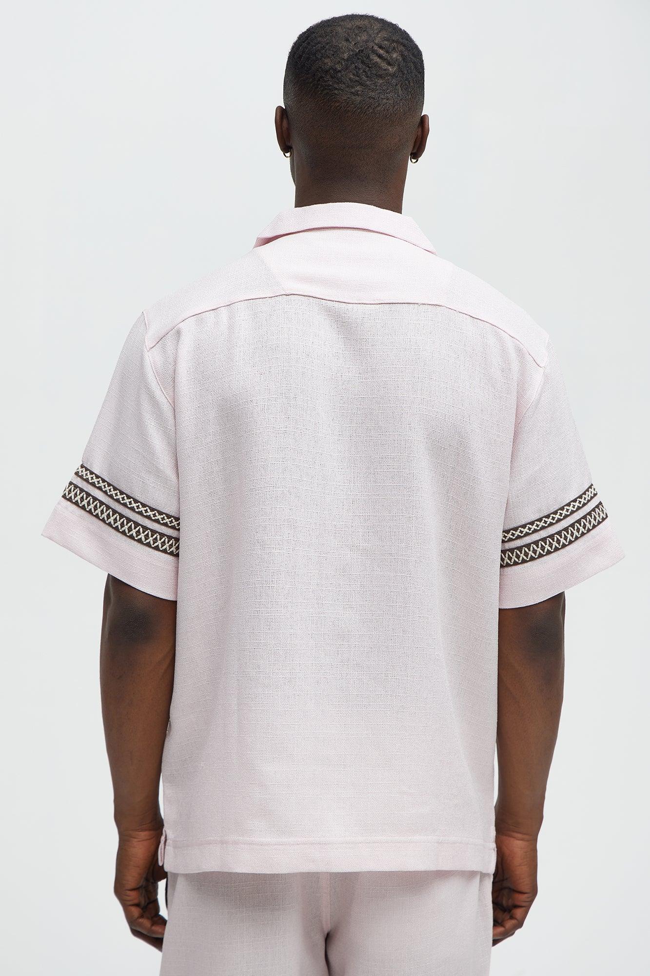 Saint Tropez Linen Like Club Cuban Button Up - Pink Product Image