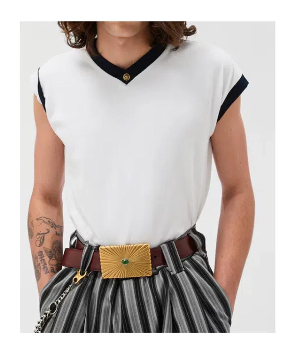VERSACE Stretch Cotton V Neck Slim Fit T Shirt In White Product Image