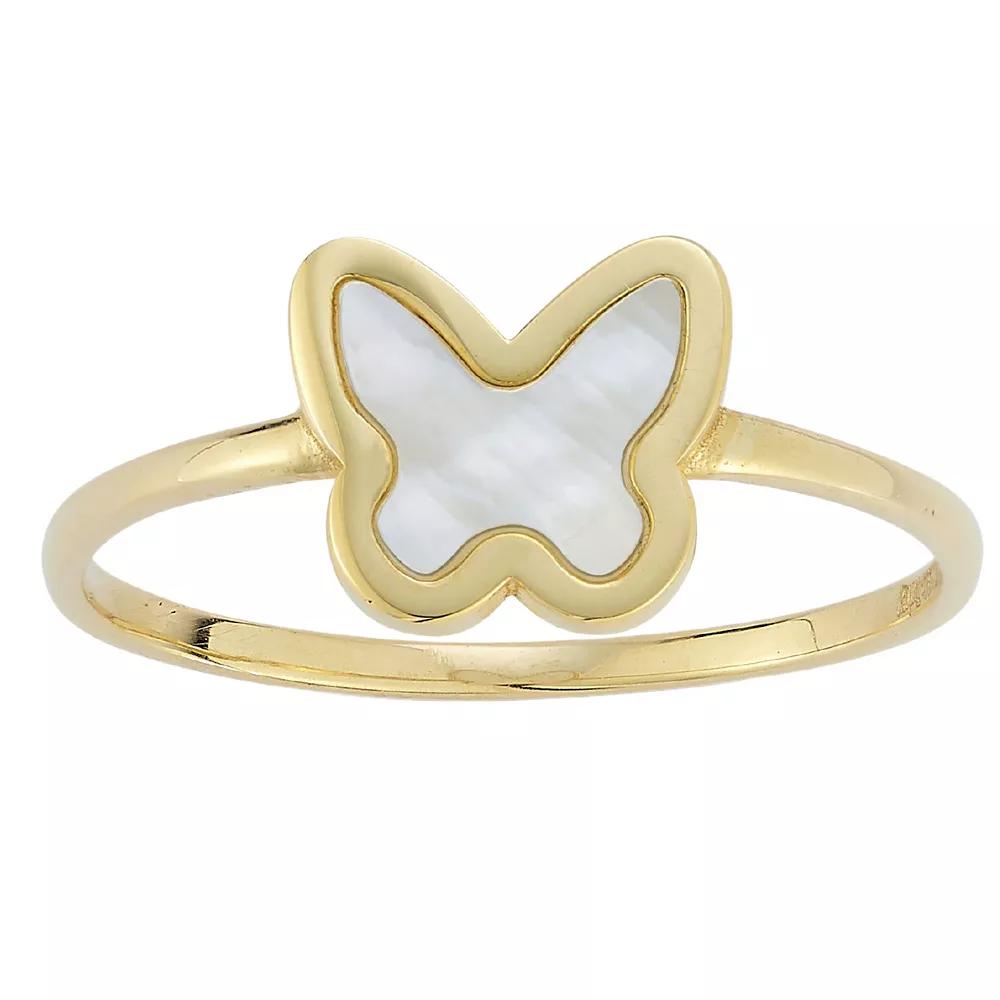 LUMINOR GOLD 14k Gold Mother of Pearl Butterfly Ring, Women's, Size: 8, M Of White Product Image