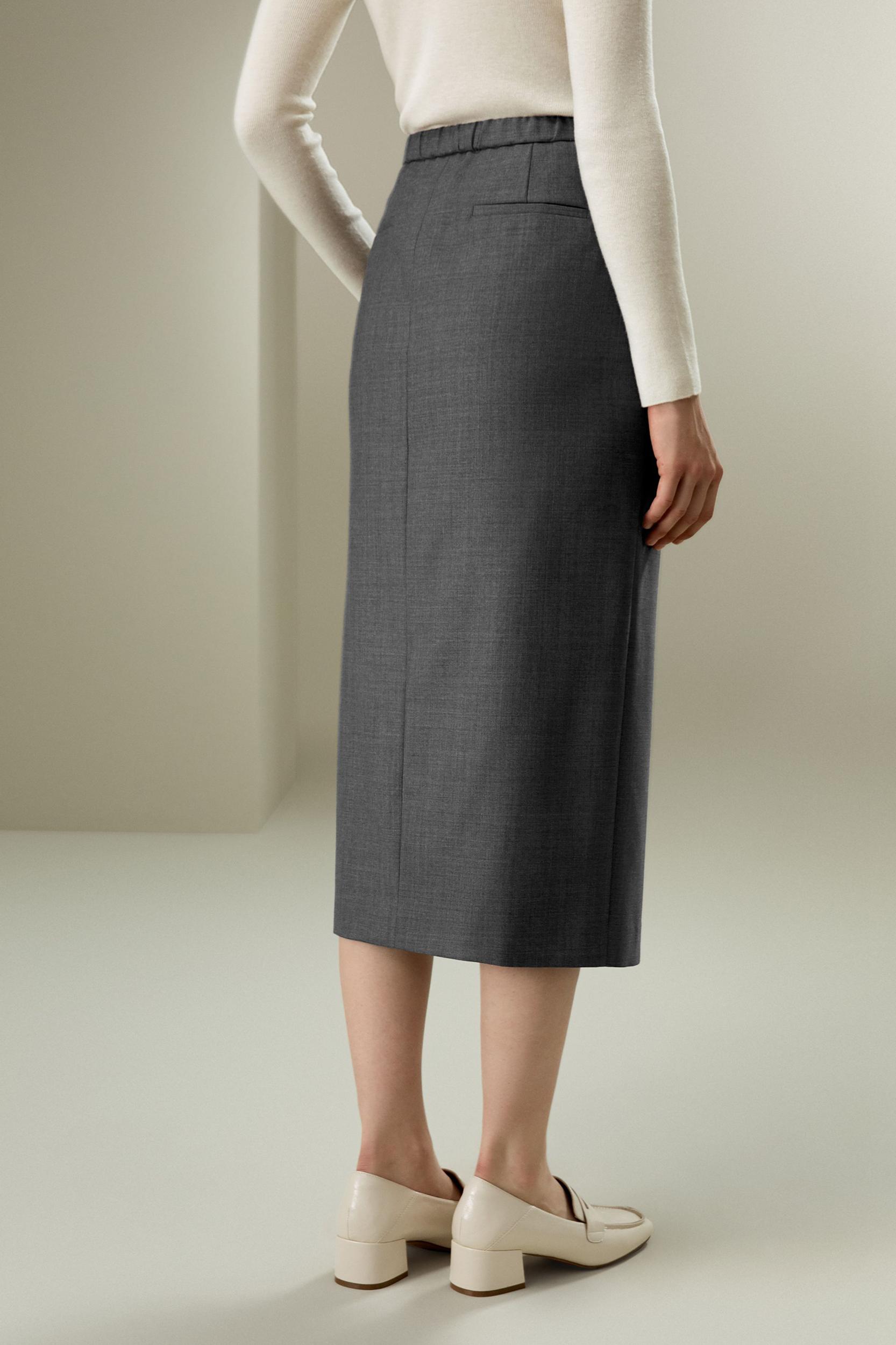 LILYSILK Wool Skirt - Female - Black Silk and Wool - Delicate Elastic Back Waist Skirt 6 Product Image