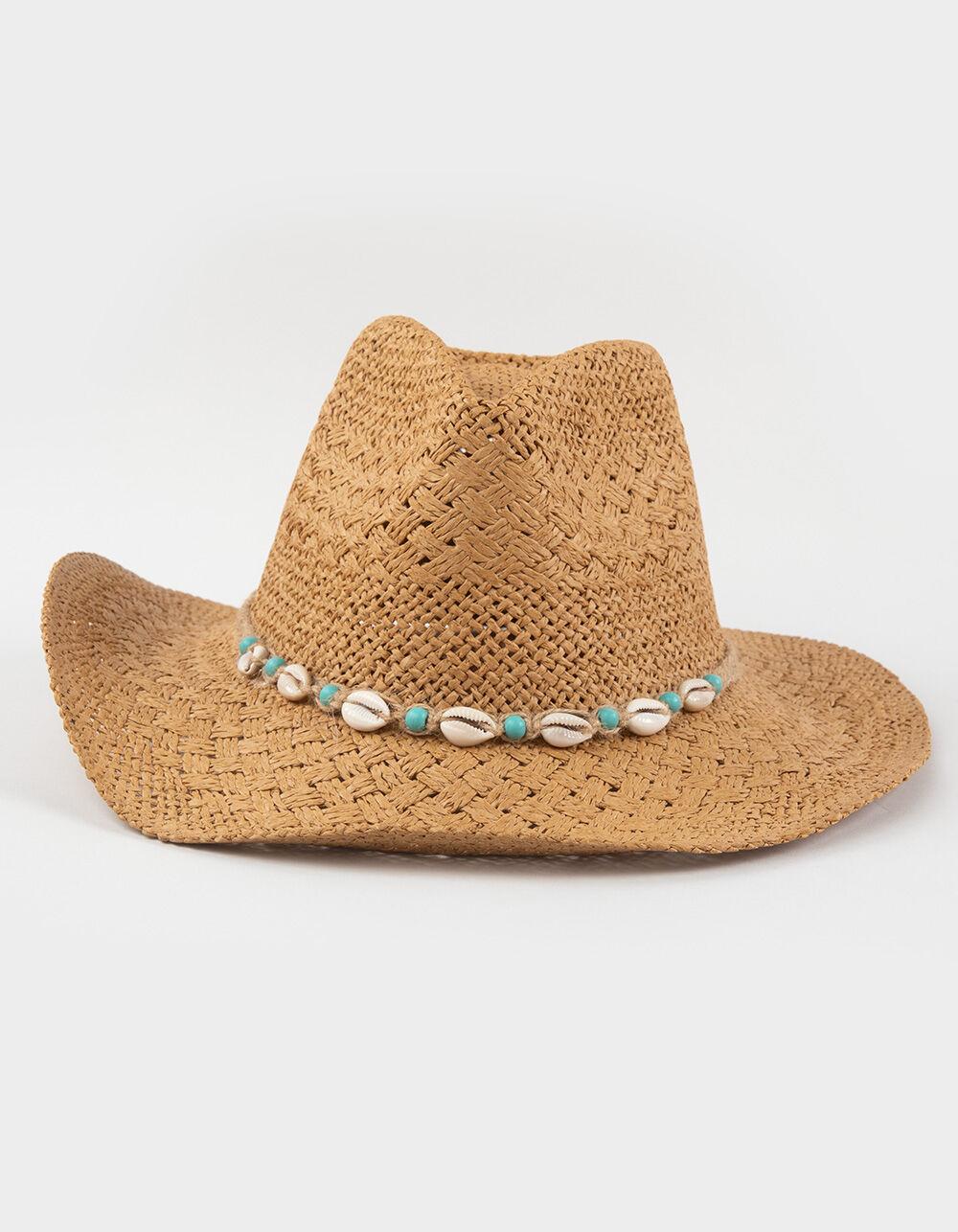 Puka Shell Womens Straw Cowboy Hat - KHAKI Product Image