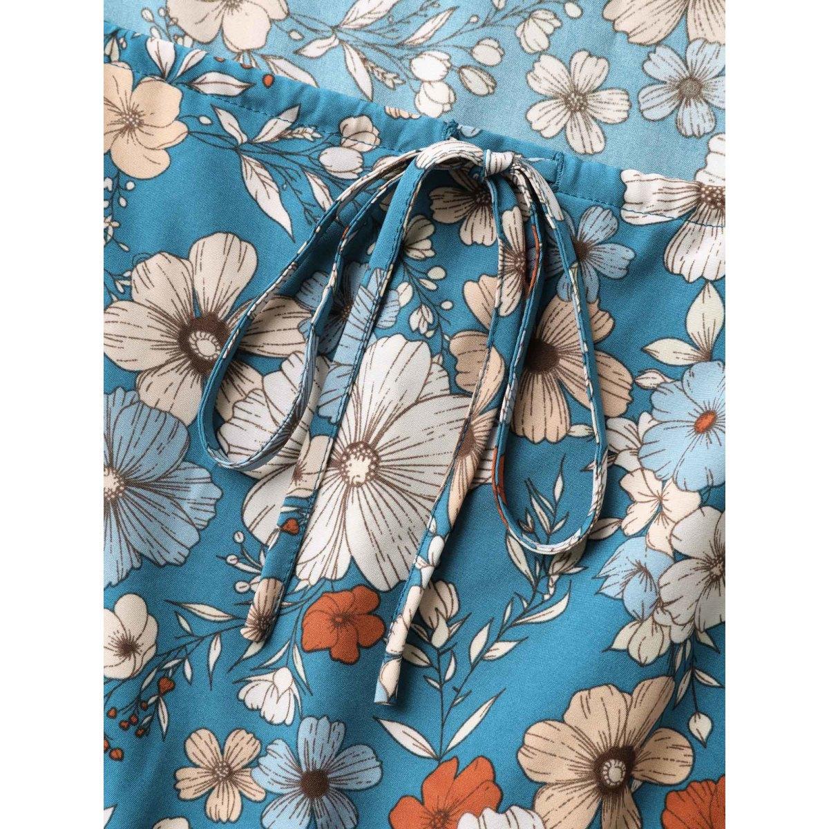 Plus Size Floral Print Shirred Waist Midi Dress Mediumblue Women Timeless Square Neck Sleeveless Curvy BloomChic 12/L Product Image