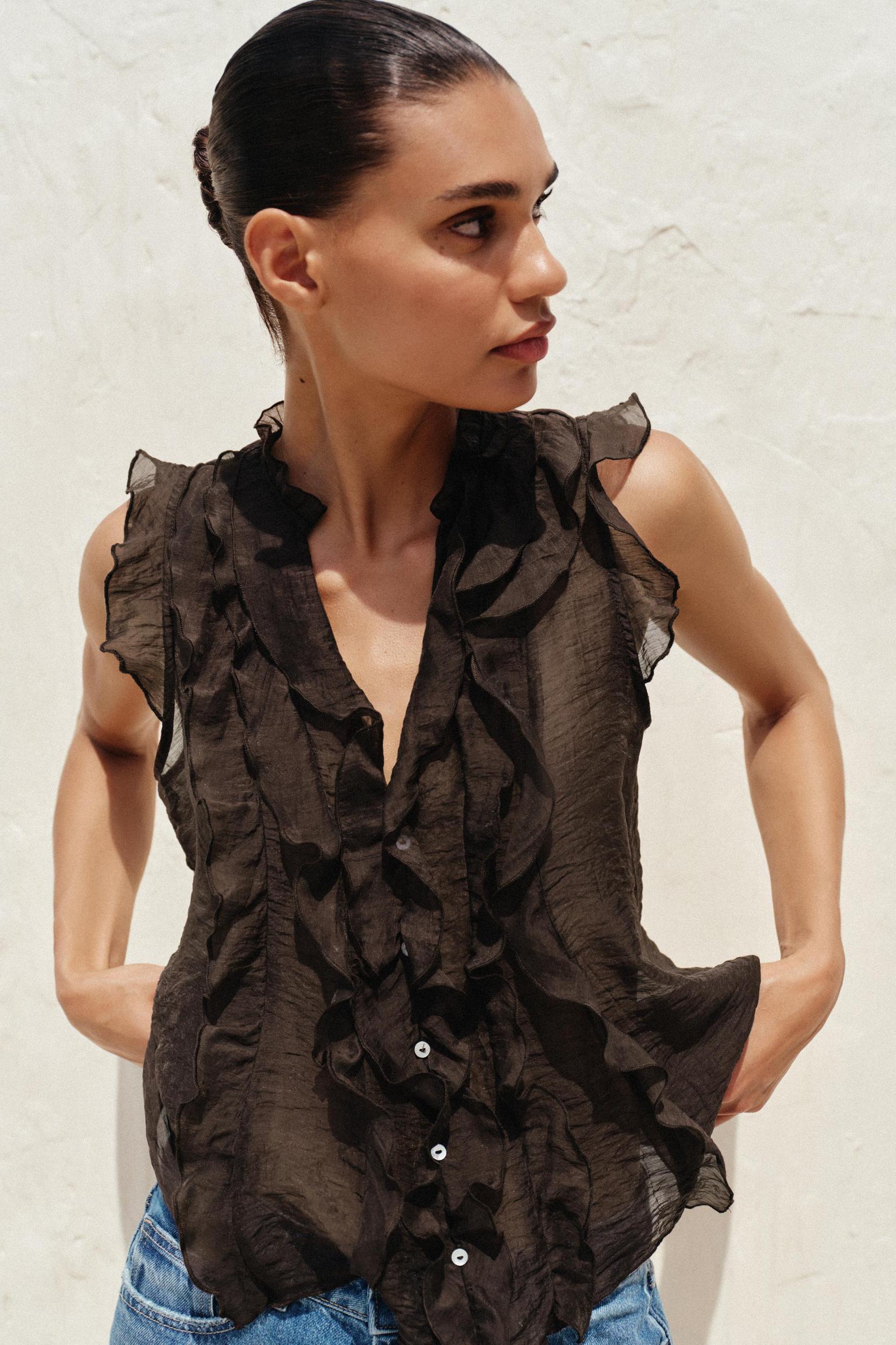 SEMI-SHEER RUFFLED TOP Product Image