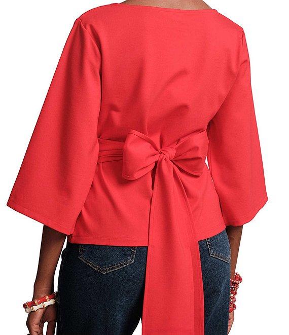 FRANCES VALENTINE Whitney Viscose Blend Boat Neck 3/4 Sleeve Wrap Top Product Image